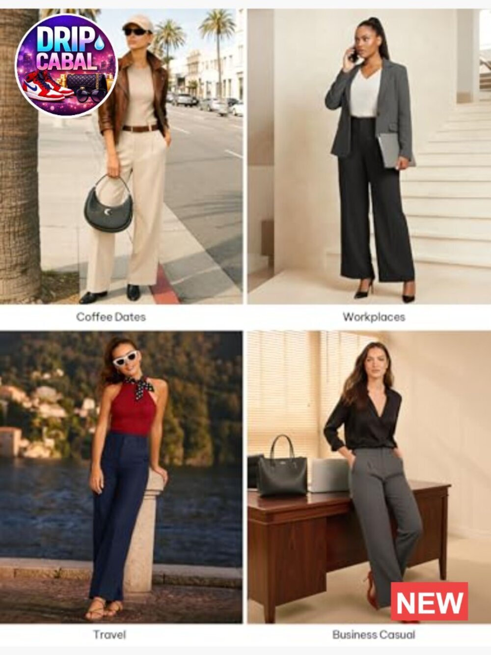 Polyester Blend Wide Leg Dress Pants High Waisted Work Trousers with Pockets - Picture 7 of 7